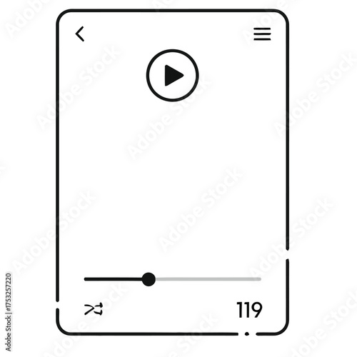 Sleek Line Art Illustration of a Mobile Video Player Interface, Perfect for App Development, UI/UX Design, Digital Multimedia Streaming Concepts, and Interactive Content Playback