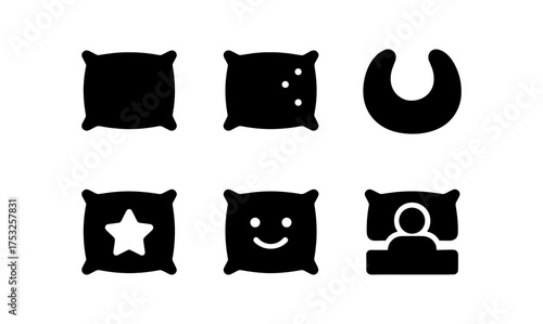 Silhouette icons of pillows and sleep symbols for apps and websites