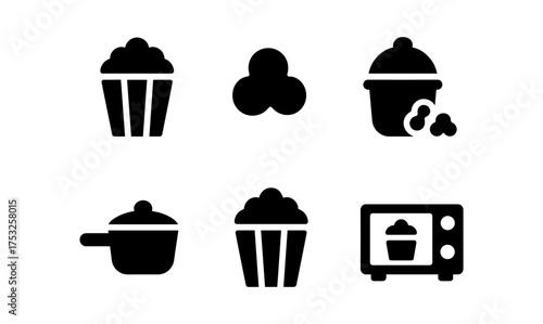 Popcorn icon set: silhouette style for cooking and snack themes