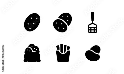 Simple black icons of potatoes and fries collection