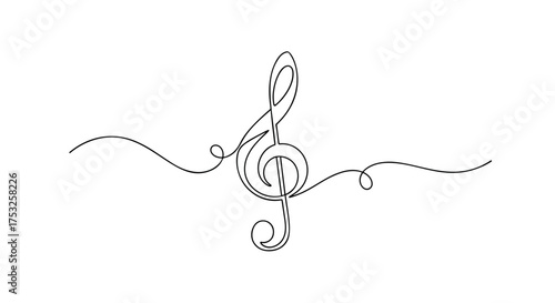 Continuous Line Treble Clef Drawing. Minimalist Music Symbol Vector Illustration