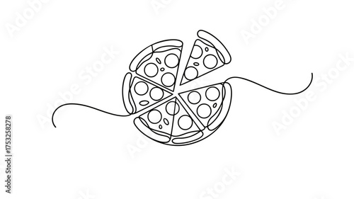 Continuous Line Pizza Drawing. Minimalist Food Slice Vector Illustration