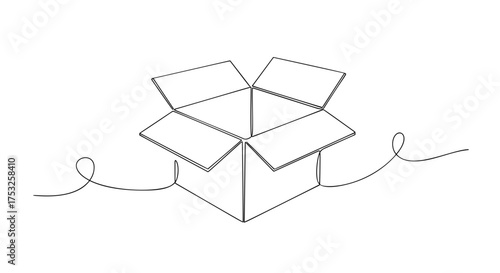 Continuous Line Open Box Illustration. Minimalist Packaging Container Vector Design