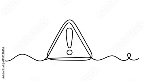 Continuous Line Warning Sign with Exclamation Mark Minimalist Design
