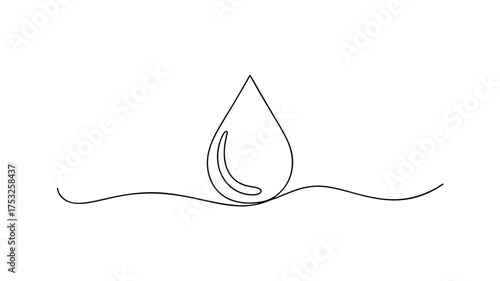 Continuous Line Water Drop Illustration. Minimalist Liquid Symbol Vector Design