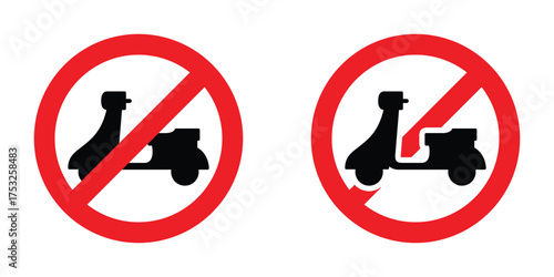 No Motorcycle Sign Vector. Scooter Prohibition Symbol