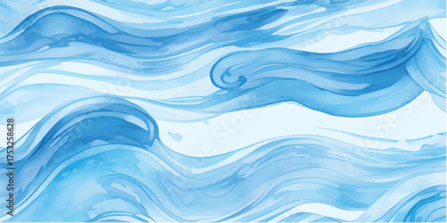 Abstract Soft Blue and White Watercolor Ocean Wave Texture Background with Fluid Sea Splash and Tropical Tsunami Wave Design for Modern Coastal Art