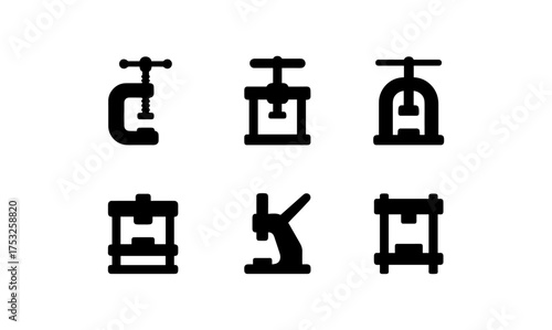 Set of tool silhouettes: pressing and clamping equipment icons