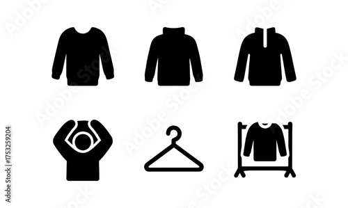 Essential sweater icons set: flat design hoodie and pullover symbols