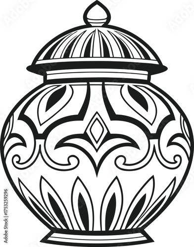 jar, pot, pottery, icon, outline, ornate, decorative, ancient, antique, vintage, retro, elegant, beautiful, creative, design, element, shape, pattern