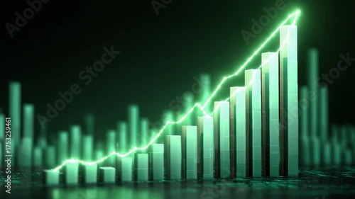Wallpaper Mural Growth Chart: A 3D rendered bar graph illustrates financial progress, with a vibrant green line charting upward. Torontodigital.ca