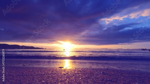 Sea ​​surf waves. Sunset on the tropical seashore. The perfect vacation.