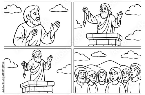 Biblical scene with prophet using plumb line for teaching purpose