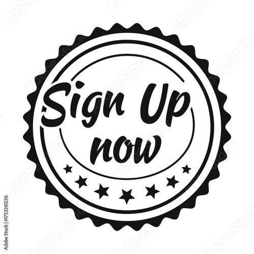 Vector illustration of grunge retro calligraphy text words written 'SIGN UP NOW' with thick strokes, isolated on white background