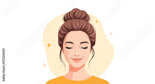 Serene young woman with eyes closed and a gentle smile enjoying a moment of calm and peace.