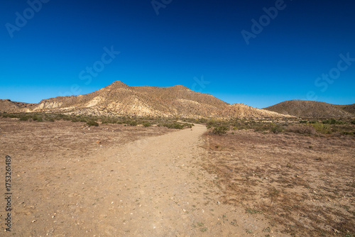 Wanderweg in der Tabernas Wüste, Provinz Almería, Andalusien, Spanien
