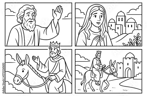 Prophecy comic panels featuring biblical scenes for religious education and storytelling