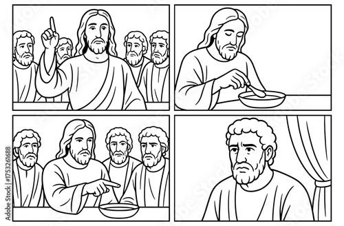 Biblical betrayal scene with jesus and disciples in a simple composition for religious study or art