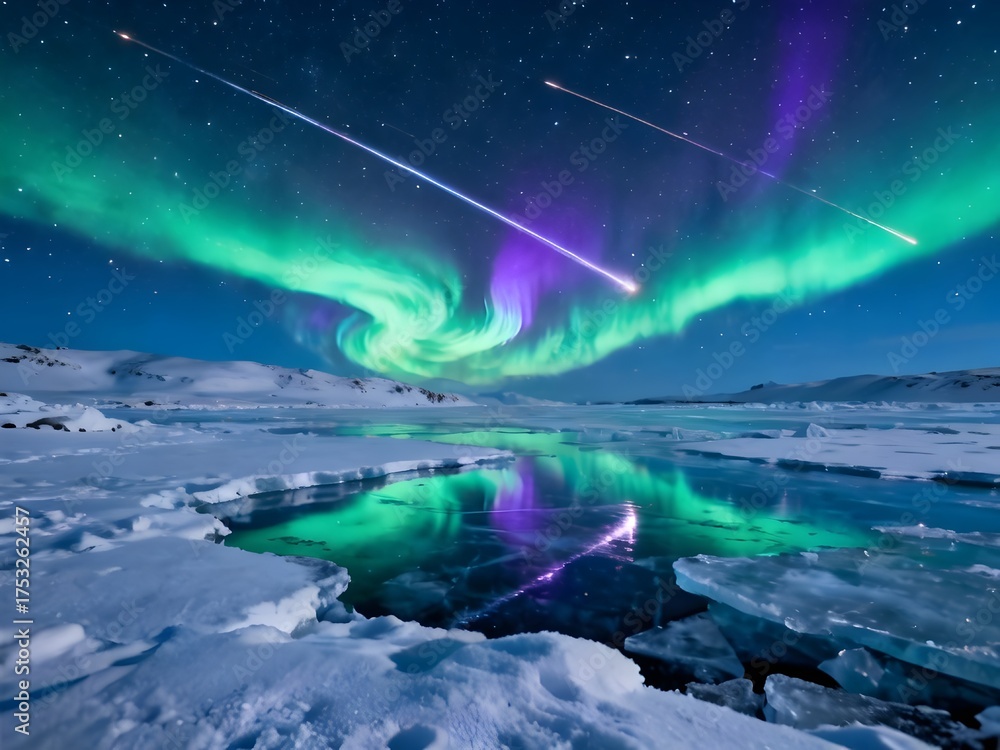 Naklejka premium Meteor Shower Outburst: Draconids in Arctic Sky