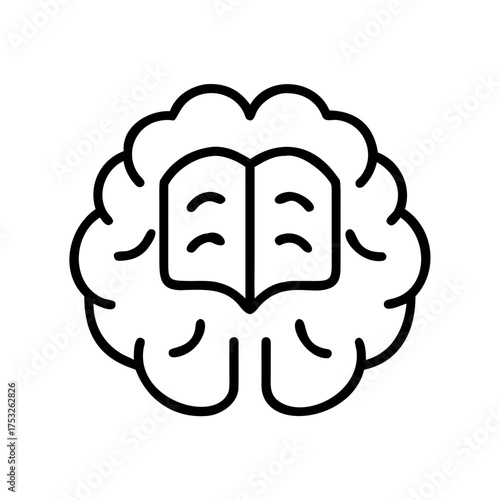 Brain with open book a line art representing the fusion of knowledge, learning, and intellectual growth in the human mind