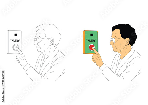 Elderly person activating emergency alert button senior