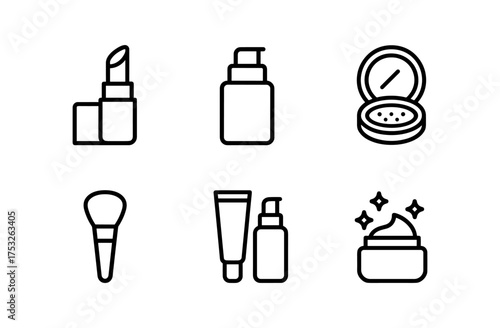 Minimalist icons of makeup and skincare essentials in linear style