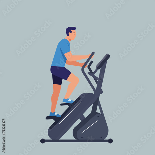 Athletic man on elliptical machine performing cardio workout