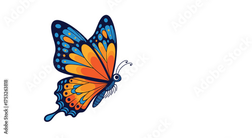Colorful butterfly with intricate patterns flying gracefully in the bright daylight.