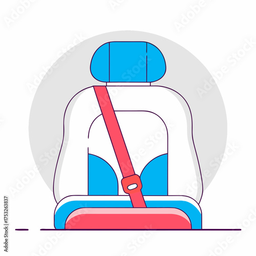 A colorful illustration of a car seat with a seatbelt
