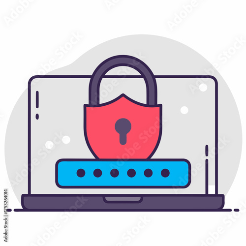 Laptop displaying a lock and password for cybersecurity