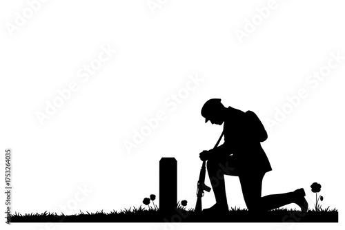 Veterans Day Tribute Silhouette: Soldier Saluting, Remembrance Day, Poppy Flower Vector	