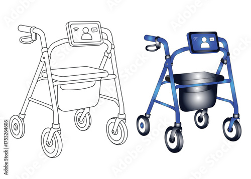 Smart walker with digital screen and basket rollator