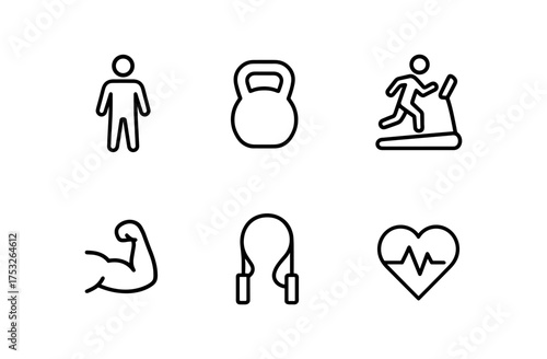 Minimalist fitness icon set: workout, health, exercise symbols