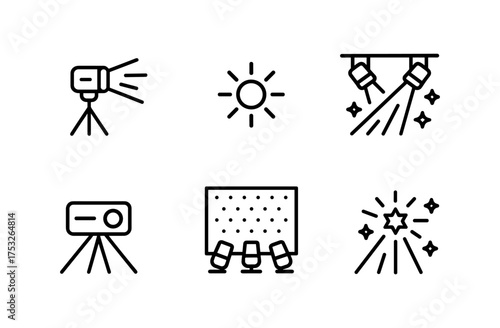 Minimalist linear icons of lighting equipment for events and shows