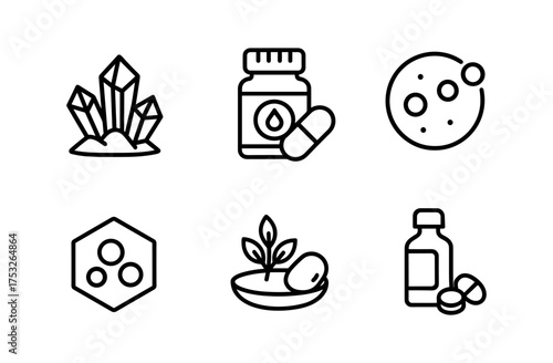 Set of linear style icons for supplements and natural remedies