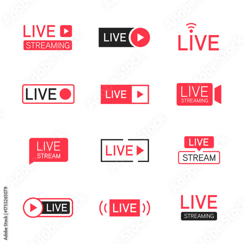 Live Streaming Icons Red and Black Collection for Online Use