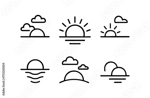 Minimalist sunrise and sunset icons set in linear style
