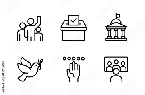 Minimalist icons representing voting, democracy, and civic engagement