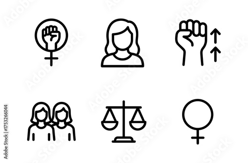 Equality and empowerment icons in minimalist linear design