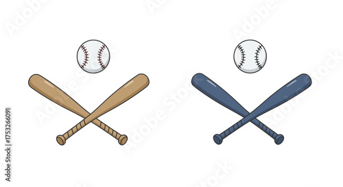 Crossed baseball bats and balls in colorful cartoon style