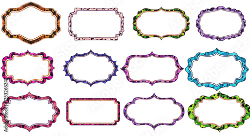 Colorful ornate frames collection with vibrant patterns in set of twelve