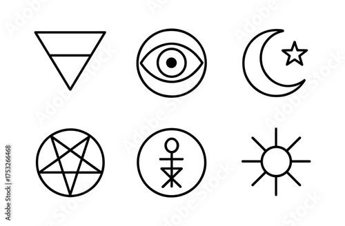 Mystical line icons: geometric and celestial symbols in minimal style