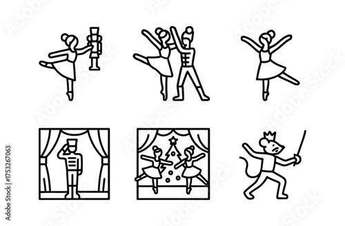 Dance icons: nutcracker ballet in minimalist line art style