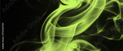 Grunge halftone overlay background with smoke or fire motion texture. Acid green color y2k aesthetics. Vector backdrop design template and creative projects
