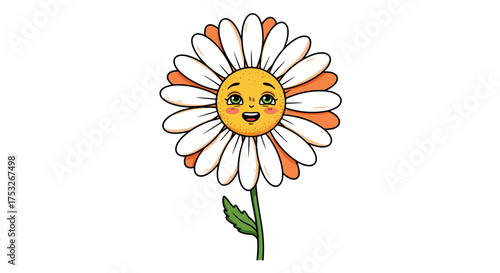 Cheerful daisy with a smiling face on a white background