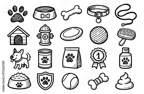 Pet supplies doodle set: bowls, toys, and accessories for dogs