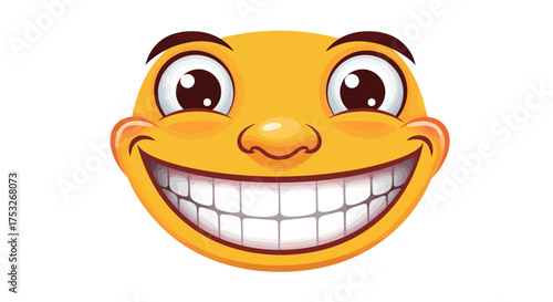 Giant smiling emoji face with bright eyes and wide smile