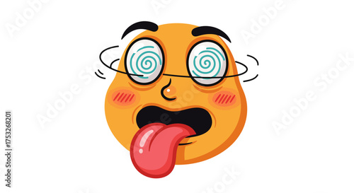 Dizzy emoji face with tongue out and swirling eyes on white background