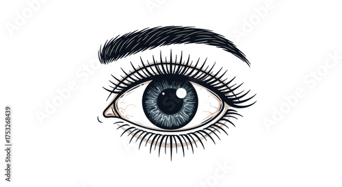 Detailed artistic eye drawing with intricate lashes and eyebrow in modern style