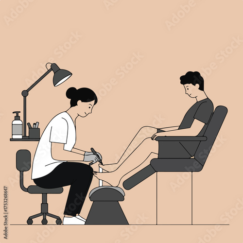 Person receives pedicure from technician in a clean, well-lit salon